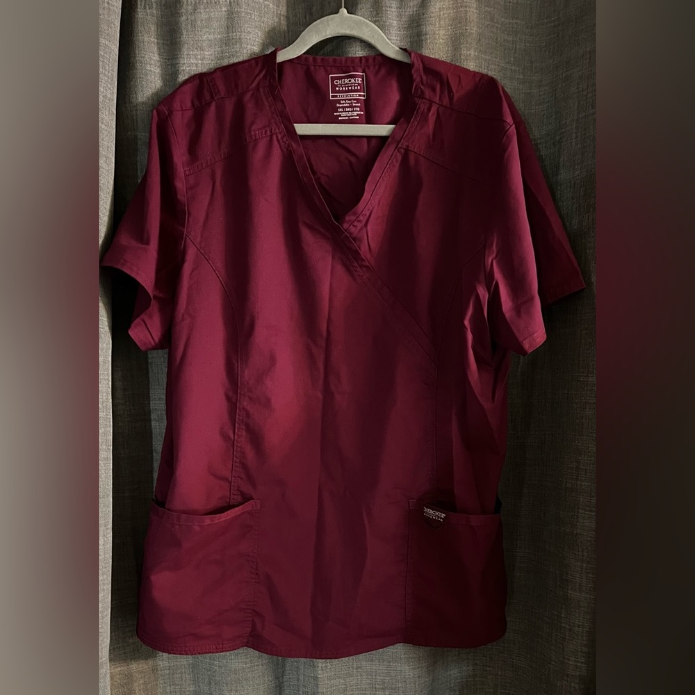 Cherokee workwear revolution brand scrub top. 3x Burgundy colored